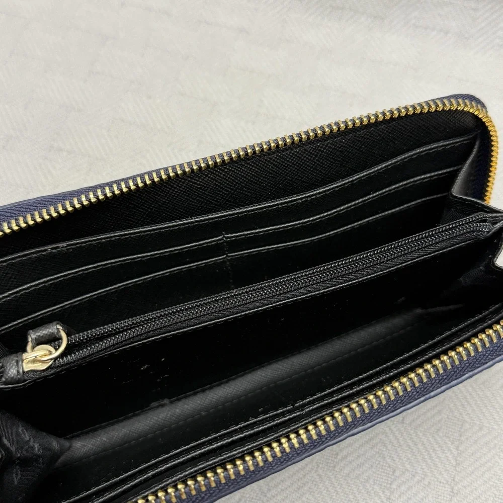 DKNY‎ Wallet Womens One Size Blue Leather Zip Around Logo Credit Card Organizer